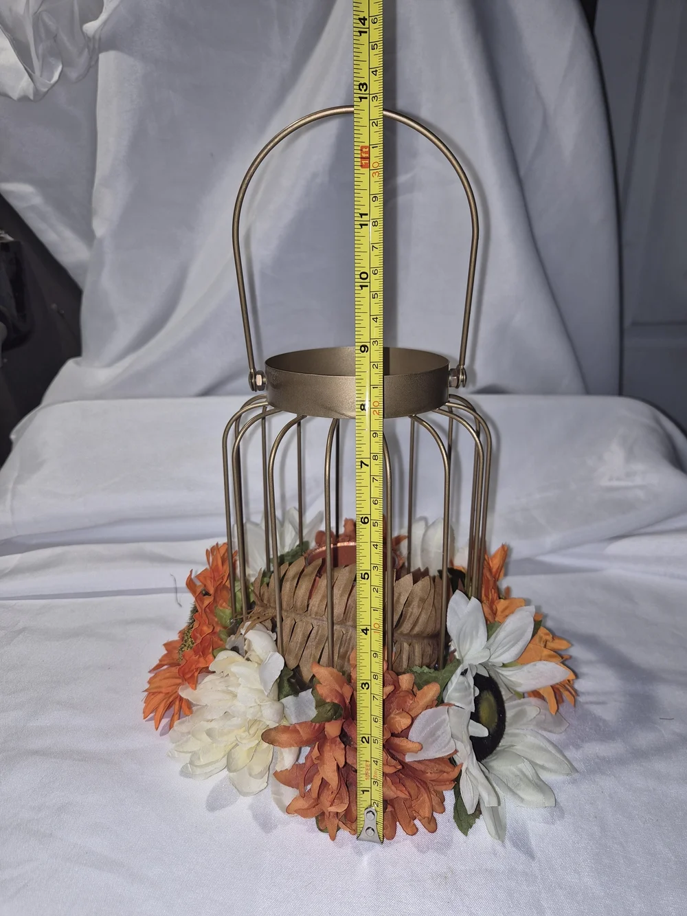 Gold Fall Lantern With Candle Holder And LED